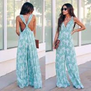 Vici Floral Pocketed Jumpsuit Green Small NWOT